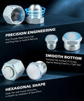 Heavy Duty Hydraulic Hose Cap And Plug Kit 144 Piece JIC And ORFS Fittings Set showing precision engineering and hexagonal shape.