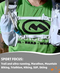 Man wearing Run Ready Hydration Vest Four Point Zero Lightweight Pack For Running Cycling And Triathlon Carries One Liter Thirty Five Oz Hydration Front Pocket Fits Large Phones Soft Flasks Trekking Poles Breathable Secure Low Profile Fit