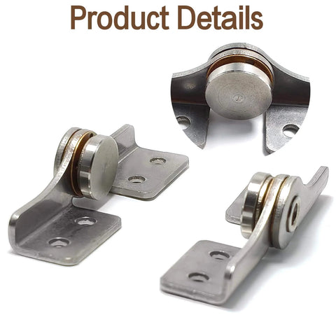 Adjustable Torque Hinge 2.0 N.M With Damping For Doors Windows Cabinets And Folding Tables Smooth 90 Degree Stop At Will Swivel Hinge Stainless Steel Includes Screws Pair Silver, shown in detail with screws, stainless steel, front and side views.