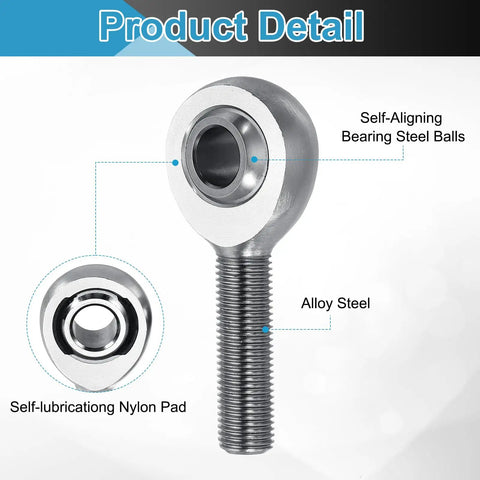 XM6 XML6 Joint Rod End Kit 3/8 Inch Bore With 3/8-24 UNF Left And Right Hand Threads Chrome Rod End Bearings For Steering And Traction Bars Includes 4 Pcs And Jam Nuts For Easy Install, alloy steel, self-lubricating nylon pad