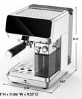 Kickstart Your Daily Grind With This Barista Quality Espresso Machine Featuring An Automatic Milk Frother And Rapid Heat Extraction Through Intuitive Touch Controls For Hella Smooth Lattes, compact design, 12.4"H x 11.06"W x 9.57"D.