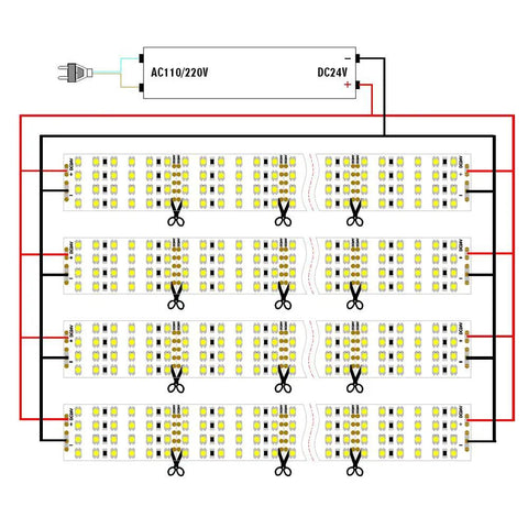 Wiring diagram for Quad Row 24V LED Strip Lights 3528 SMD High CRI 95 Crazy Bright Flexible Tape Lighting for Photography setup