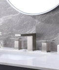 Brushed Nickel Widespread Bathroom Faucet 3 Hole 2 Handle Vanity Sink Faucet Stainless Steel With Drip Free Ceramic Disc Valves Easy