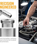 Built Tough One Way Check Valve Two Pack Quarter Inch Fuel Line Assembly Aluminum Alloy Body installed on engine.