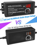 Universal AC DC Power Supply Adapter 72W Adjustable 3V To 24V Output With Voltage Display, 14 Tips And 1 Reverse Polarity Cable, 3000mA Max