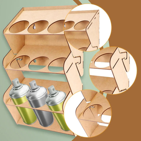 Straight Up Solid Nine Hole Wooden Spray Can Holder And Paint Bottle Rack for Garage, 10x16 inches, holds 9 cans securely.