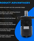 Heavy Duty Hydraulic Motor For Char-Lynn Eaton H Series Replacement 101-1035-009 with features on dark background
