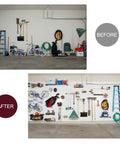 Before and after of garage using Heavy Duty Double Garage Hooks Wall Mount 12.44 Inch Long Utility Hangers Two Pack for organization