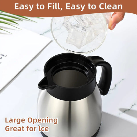 Set Of Two Heavy Duty Thermal Coffee Carafe And Creamer Pitcher In Sleek Silver Finish With Double Wall Insulation Keeps Your Daily Brew Hot Or Cold Hella Long Includes Matching Clean Brushes For Home And Office, large opening for ice, easy to fill and clean.