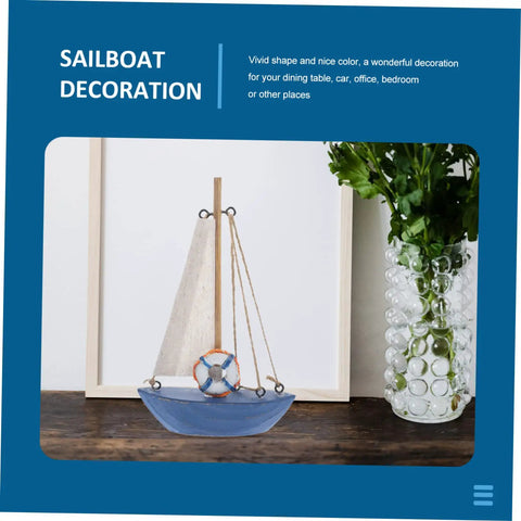 Mediterranean Wooden Sailboat Model Decor for Home and Office Cozy Cottage Nautical Vibe Ornament beside framed photo