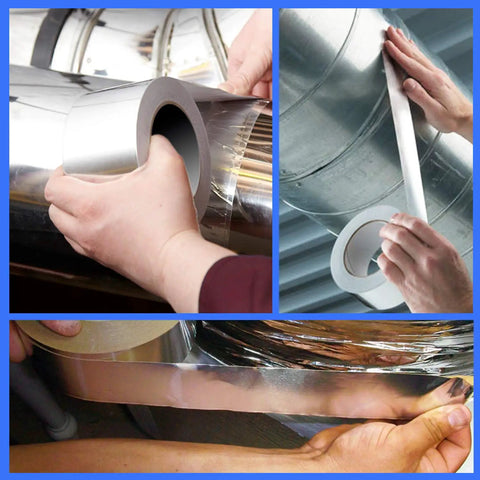 Applying Aluminum Foil Tape 2 Pack 1.9 In By 150 Ft 3.4 Mil Contractor Grade Foil Duct Tape for HVAC repair and insulation.