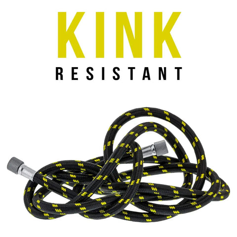Kickass 10 Ft Braided Airbrush Hose With Kink Free Flex And Snappy Zinc Connectors, kink resistant, flexible black braid.