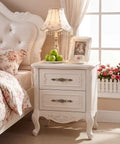 Elegant bedroom nightstand with Antique Brass Cabinet Knobs And Pulls Set 5 Inch Hole Center, featuring a floral lampshade and green apples.