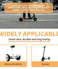 Scooter with Tubeless Tire Valve Stems For Electric Scooters Ten Pack, vacuum valve accessories visible on road
