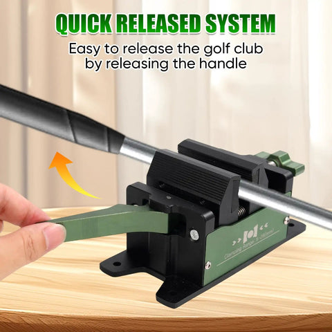One-Second Quick-Release Golf Club Regripping Pro Kit Aluminum Vise Clamp for Shaft Replacement and Grip Removal in use
