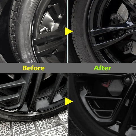 Before and after use of Black Rim Touch Up Paint Kit For Cars With Brush Quick Wheel Scratch Repair Automotive Rim Paint