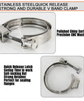 3 Inch Exhaust V Band Clamp No Fuss With Quick Release Stainless Steel 304 showcasing open and closed positions