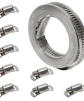 12 FT 304 Stainless Steel Hose Clamps Kit With 8 Heavy Duty Fasteners For DIY Projects, Cut To Length Custom Strapping Bands That Are Super Tough And Rust Resistant For Any Car Or Home Repair Needs, with 304 stainless steel roll and fasteners