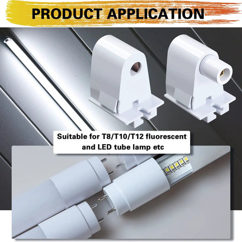 Single Pin FA8 Tombstone Lamp Socket For T8 T10 T12 Fluorescent Tubes Plug And Play Replacement Holder shown with tubes