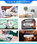 Usage scenarios for Foot Pedal Power Generator For Outdoors And Home, 100W Portable Emergency Energy, including office and camping.