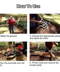 Steps for using Walk Stone Maker DIY Paving Mold For Concrete Pathways Hexagon Pattern, showing ground preparation and concrete pouring.