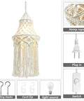 Cozy Boho Plug In Pendant Light With Handmade Macrame Shade 15 Foot Hanging Cord LED Bulb Included With Adjustable Color Temperature