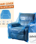 Blue Clear Plastic Chair Cover For Large Sofa And Couch Storage And Transport, Waterproof And Dustproof, Includes Label Windows