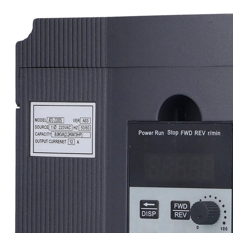 Front view of AT1-2200S Variable Frequency Drive 2.2KW 220V Single Phase VFD Inverter Converter, compact control panel visible.