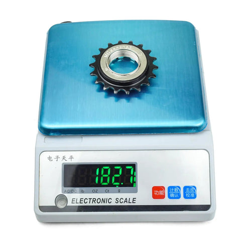 Single Speed Bike Freewheel Ride Ready 18T 34mm Inner Diameter Freehub Threaded Replacement Part on scale showing 182.7g