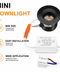 YGS-Tech 4 Pack Mini Recessed LED Lighting, 2W 100LM LED Downlights, compact black downlight with LED driver.