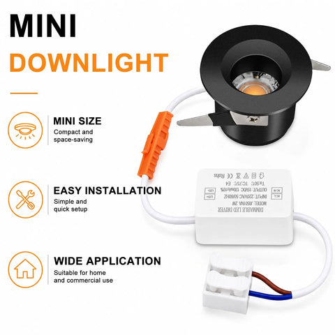 YGS-Tech 4 Pack Mini Recessed LED Lighting, 2W 100LM LED Downlights, compact black downlight with LED driver.