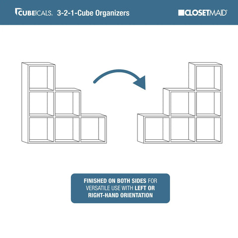 Illustration of Three Two One Cube Storage Shelf Organizer Bookshelf with Three Tiers Corner Unit in White Wood Finish