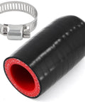 Four Ply Reinforced Silicone Coolant Cap Vacuum Hose Plug With Clamp for Intercooler Intake Turbo Bypass Valve Heater Core Leak Repair Gearhead Grade Heavy Duty High Temperature Resistance, shown with stainless steel clamp.