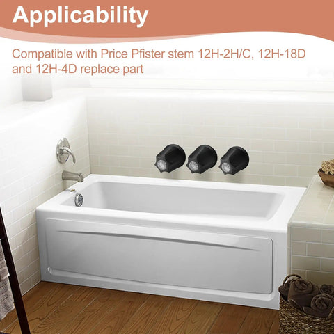 Three Piece Shower Knob Handle Replacement Compatible With Pfister Verve Taps in a modern bathroom setting over tub.
