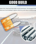 Tight 120 Piece Car Mini Fuse Assortment Kit With Heavy Duty Puller Tool For All Your Rides, showing zinc mini fuse in clear casing.