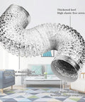 4 Inch 5ft Flexible Dryer Vent Hose Kit With Aluminum Insulated Ducting For Indoor And Outdoor Use shown installed over furniture.