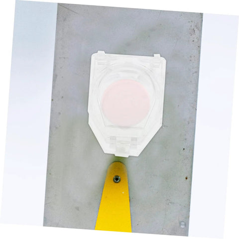 Two Pack Emergency Stop Button Cover Guards For Machines in use on industrial panel, transparent cover visible, easy snap-on install