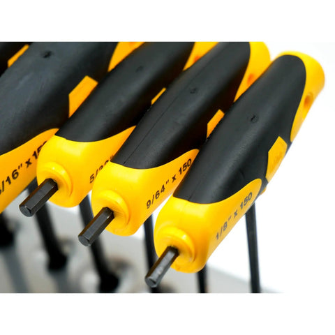 Soft Grip Ball End Hex T Handle Set Inch 8 Piece With Dual Drive Pro Grade Color Coded Yellow SAE And Red Metric Through Handle