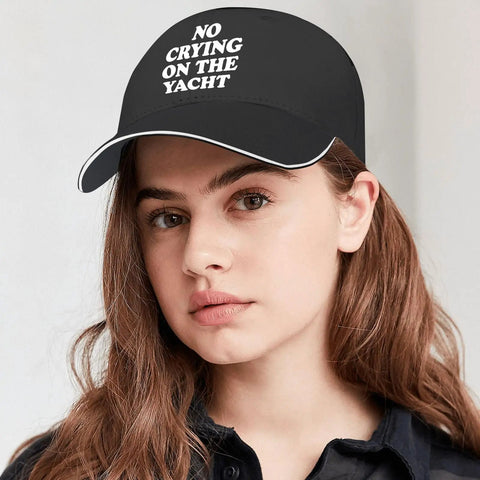 Woman wearing No Crying On The Yacht Golf Hat For Men - Cool Lightweight Golf Cap With Classic Silhouette And Easy To Carry Design.