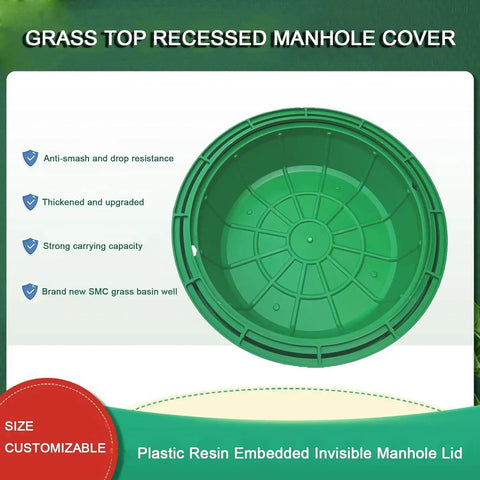 Round Resin Drainage Access Lid 40 Cm Grass Cover For Lawn Garden And Landscaping Easy No Fuss Pull Hole Manhole Cap For Quick Inspections Durable Outdoor Utility Access Cover For Yard Maintenance