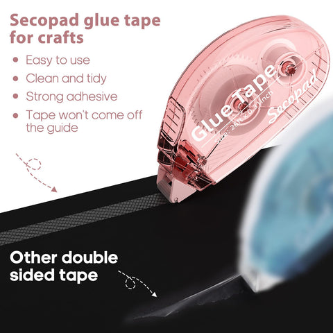 Eight Pack Clear Double Sided Craft Tape For Scrapbooking And Photos Adhesive Glue Runner For Journaling School Office Projects 0.3 Inch By 26 Feet Mess Free And Easy To Use Ideal For Albums Cards And Decor showing Secopad glue tape for crafts in use.