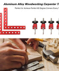 Right Angle Clamps Set 90 Degree Positioning Squares, 5.5 Inch Aluminum Alloy Woodworking Corner Tool, red clamps on workbench