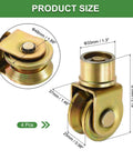 Built Tough 1.9 Inch Sliding Gate Wheels 4 Pack Smooth Operator 360 Degree Swivel V Groove Caster Pulleys dimensions shown.