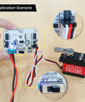 16 Channel PWM Servo Tester Board with Over Current Protection and USB Port for DIY Bots connected to servo motor.