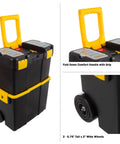 Portable Rolling Tool Box With Wheels Stackable Two In One Tool Chest With Fold Down Comfort Handles Tough Latches And Removable Storage Trays