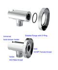 Heavy Duty Solid Brass Wall Supply Elbow with O Ring Flange and Hand Shower Holder One Half NPT Female Inlet Round Chrome Wall Union
