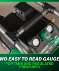 36V MultiVolt 2 Gallon Cordless Air Compressor On The Go Power For Pneumatic Finish Nailers And Tire Inflation Tool Body Only No Battery Included EC36DAQ4 showing pressure gauges