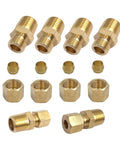 Brass 1/4 in NPT male to 1/4 in tube OD compression fittings set, 6 pcs