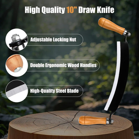 10 Inch Draw Knife With Curved Blade Debarking Tool Grippy Ergonomic Handle For Quick Bark Removal From Logs