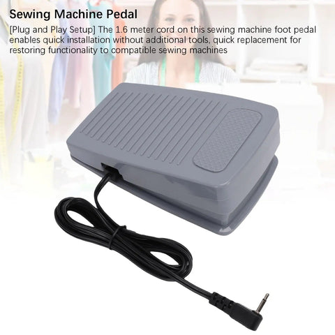Top Shelf Foot Controller Pedal For Home Sewing Machines With Attached Cord Dead Even Speed Control Compatible With Eversewn Singer Huskystar Models Ironclad Replacement Piece, showing gray pedal with 1.6 meter cord.